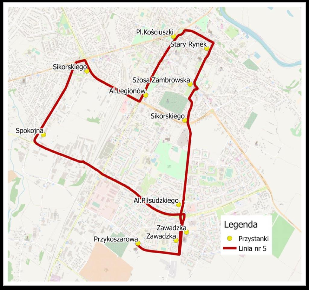 Rysunek 3.Przebieg linii komunikacyjnej nr 5 Źródło: Opracowanie własne.