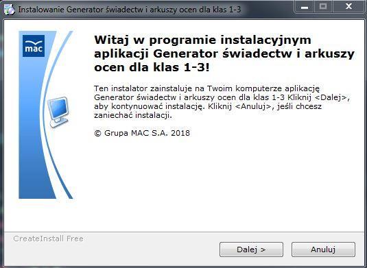 Instalacja i obsługa generatora świadectw i arkuszy ocen 1.