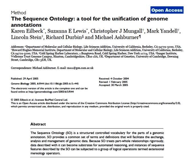 SEQUENCE ONTOLOGY TERMS Sequence Ontology Genome