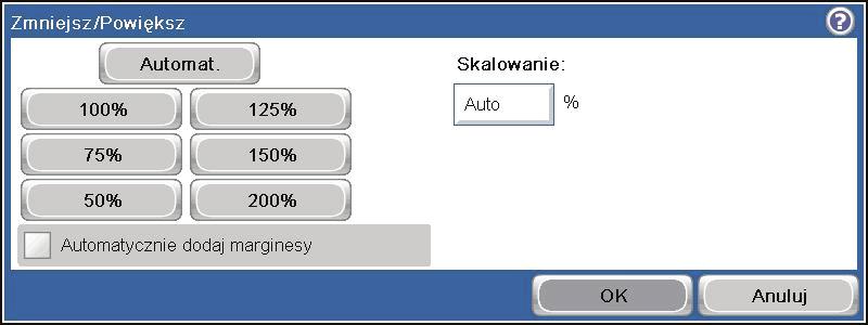 Zmniejszanie i powiększanie kopii 1. Na ekranie głównym dotknij przycisku Kopiowanie. 2. Dotknij przycisku Zmniejsz/Powiększ. 3.