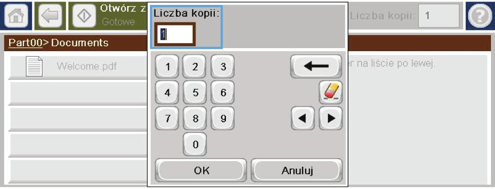 4. Aby dostosować liczbę kopii, dotknij pola