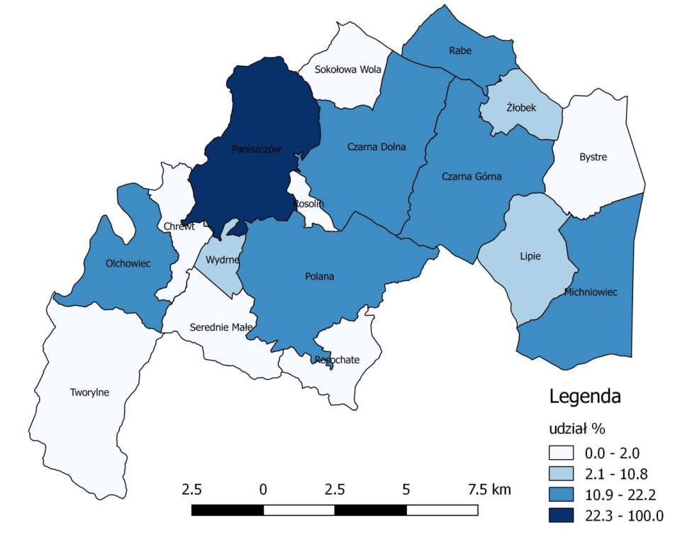 zamieszkania w Gminie Czarna w 2016 roku Mapa 5.