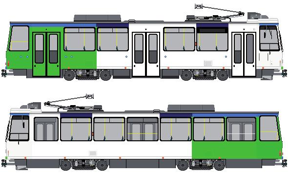 Wagon tramwajowy T6A2D lb pb M-2 lb pb l I-1a, I-1b
