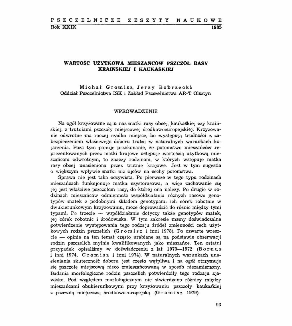 PSZCZELNICZE ZESZYTY NAUKOWE Rok XXIX 1985 WARTOSC U.