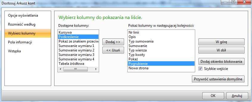 wybieramy polecenie Wybierz kolumny i ustalamy, które kolumny