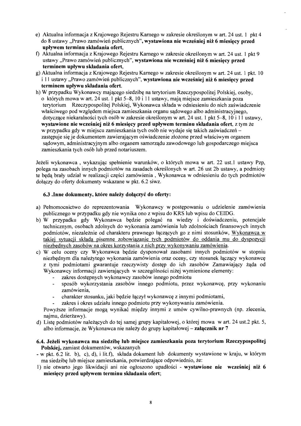 e) Aktualna informacja z Krajowego Rejestru Karnego w zakresie okreilonym w art. 24 ust.