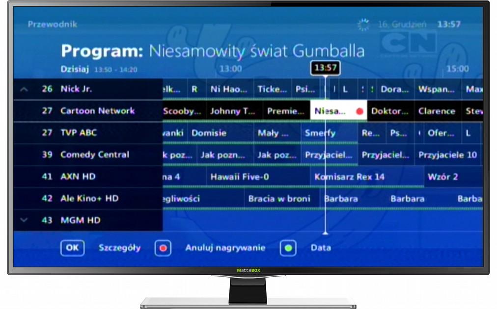 Elektroniczny Przewodnik po Programach (Electronic Program Guide, EPG) pozwala użytkownikowi na sprawdzenie ramówki wszystkich kanałów, zaplanowanie nagrywania wybranych programów, a także oglądanie