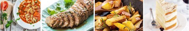 PROPONOWANE MENU Obiad w formie bufetu szwedzkiego Menu propozycja : Zupa: Pomidorowa z makaronem Danie główne: Pieczeń z wieprzowa w sosie myśliwskim Ryba smażona z