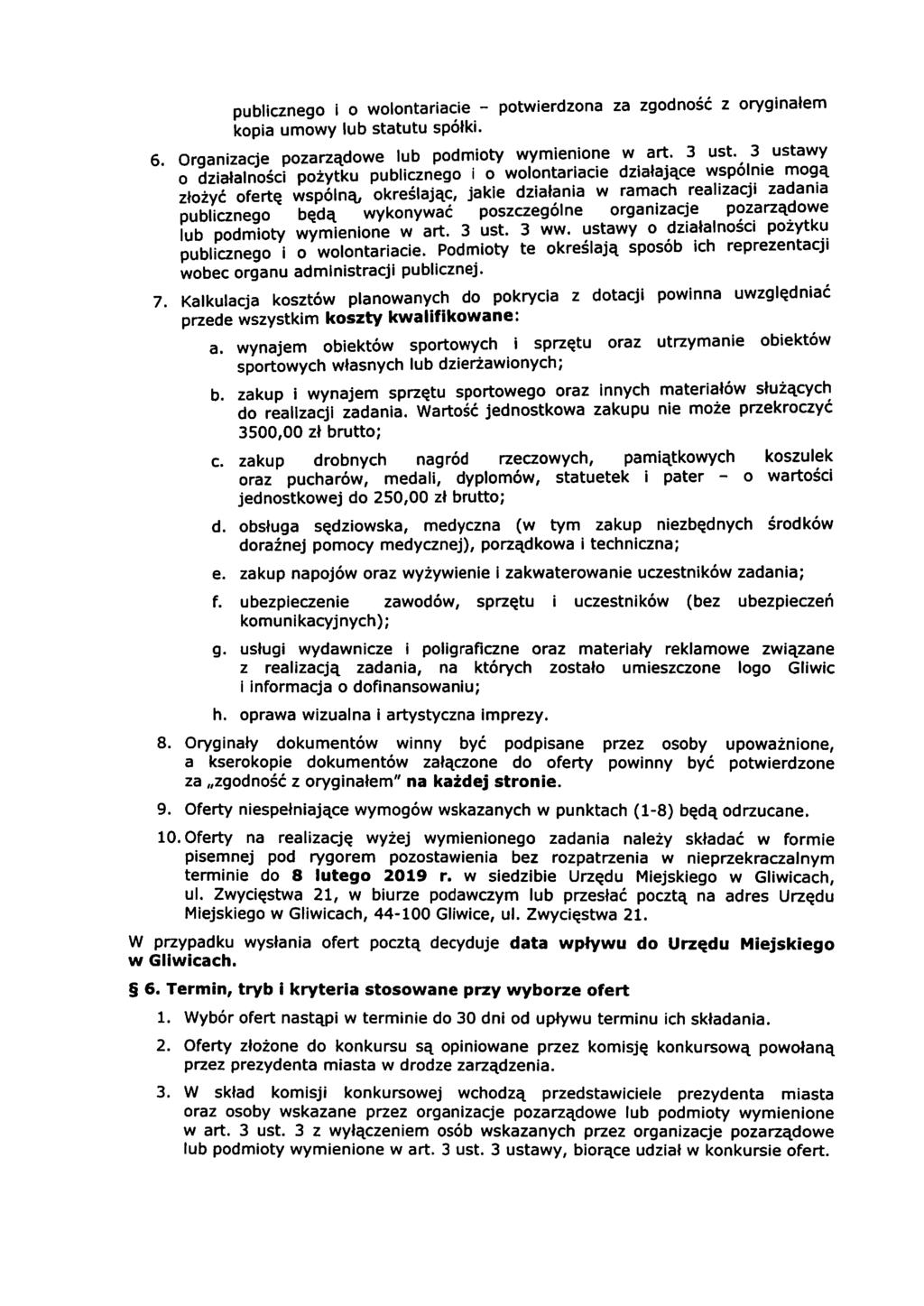 publicznego i o wolontariacie- potwierdzona za zgodność z oryginałem kopia umowy lub statutu społki. _ 0 ' ' arz dowe lub podmioty wymienione w art. 3 ust.