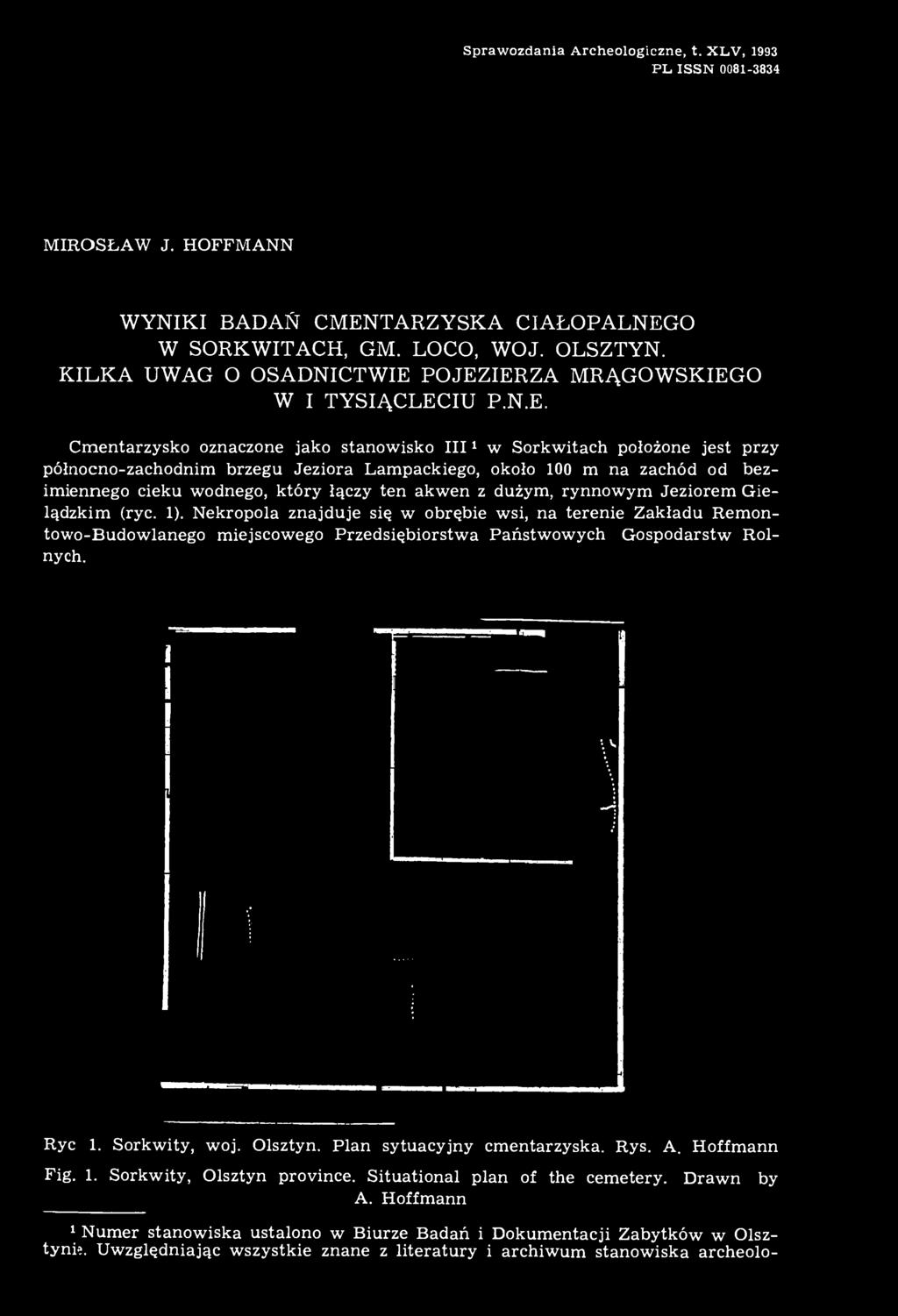 POJEZIERZA MRĄGOWSKIEGO W I TYSIĄCLECIU P.N.E. Cmentarzysko oznaczone jako stanowisko III 1 w Sorkwitach położone jest przy północno-zachodnim brzegu Jeziora Lampackiego, około 100 m na zachód od