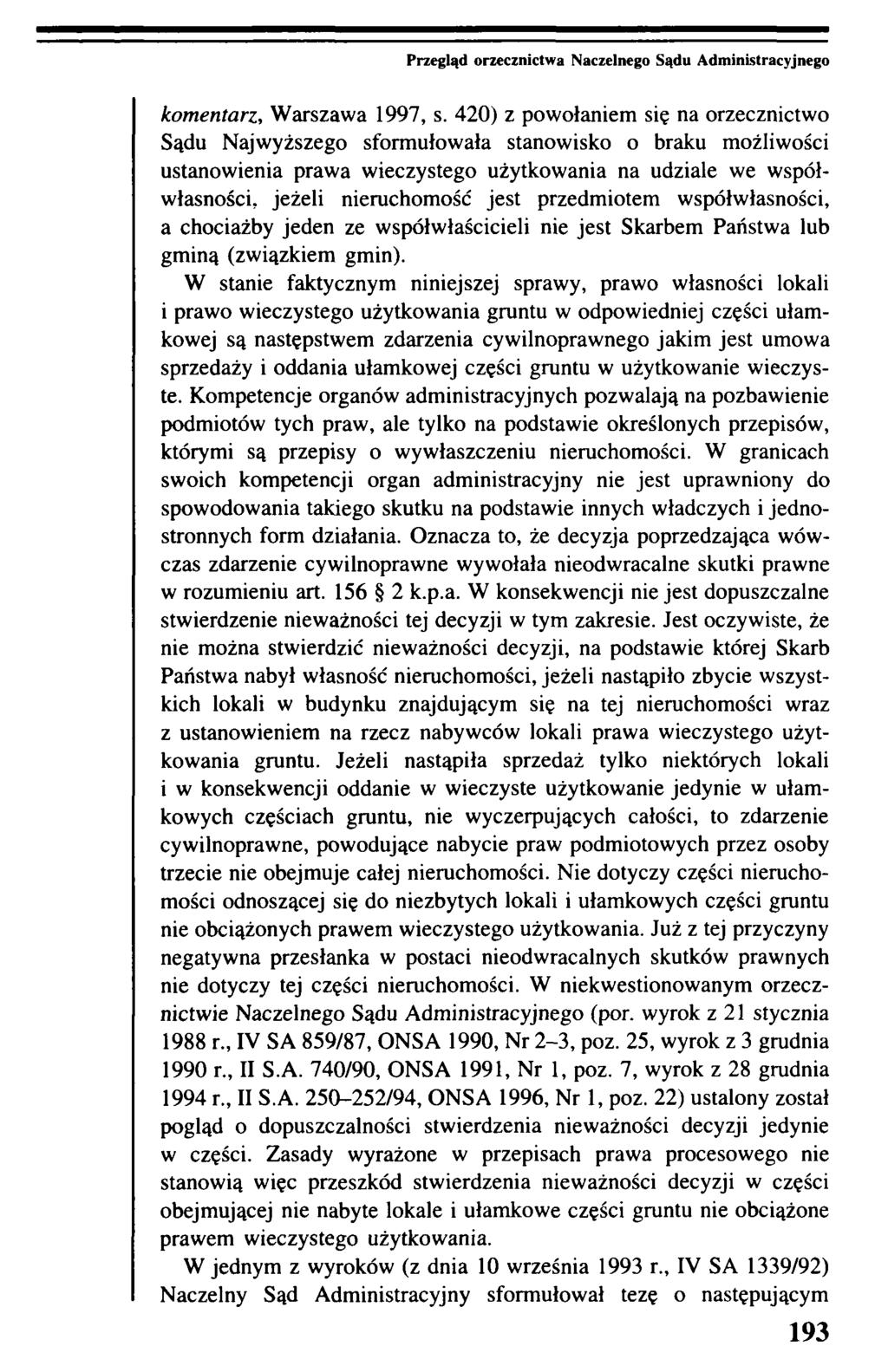 Przegląd orzecznictwa Naczelnego Sądu Administracyjnego komentarz, Warszawa 1997, s.