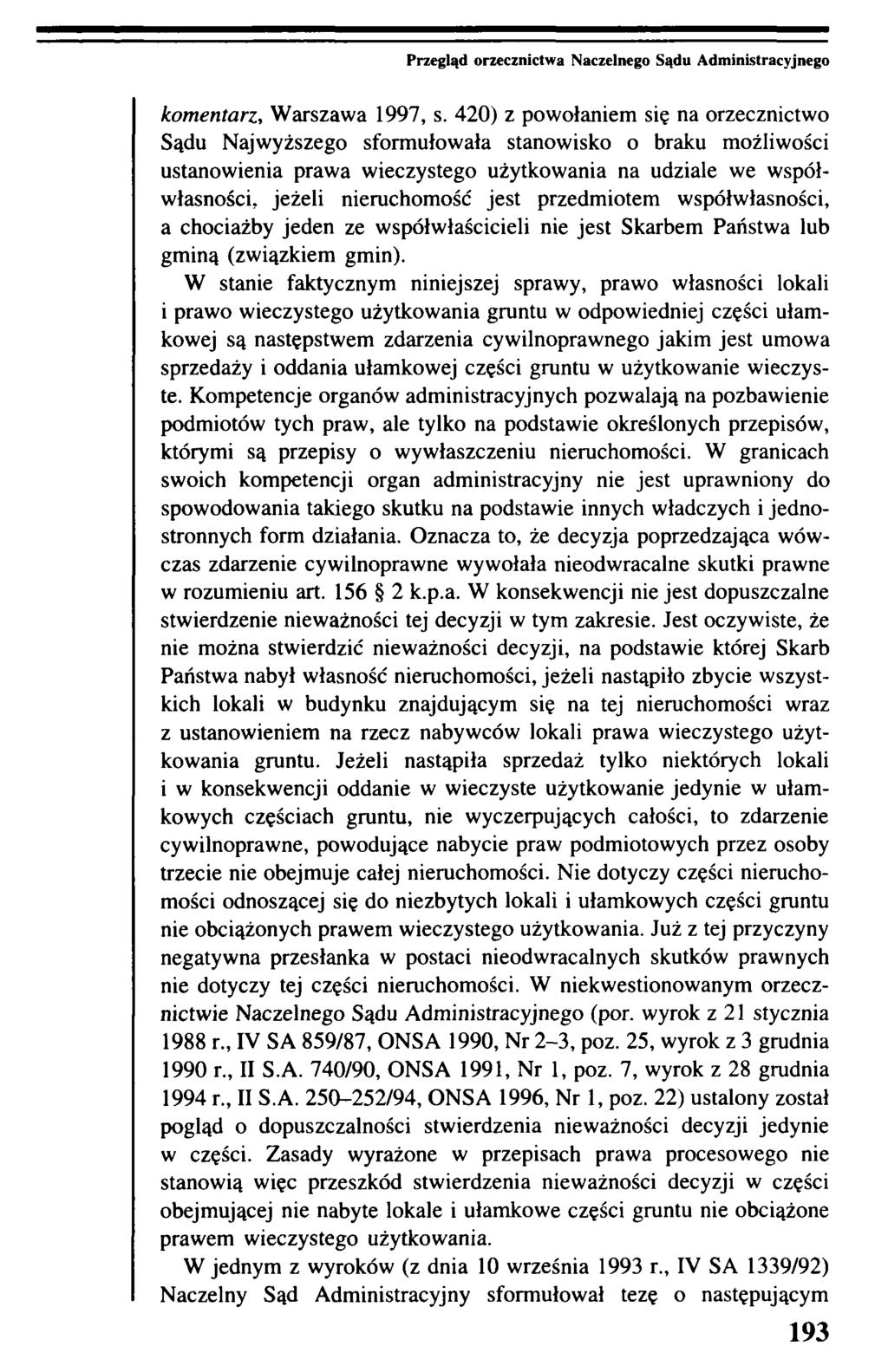 Przegląd orzecznictwa Naczelnego Sądu Administracyjnego komentarz, Warszawa 1997, s.
