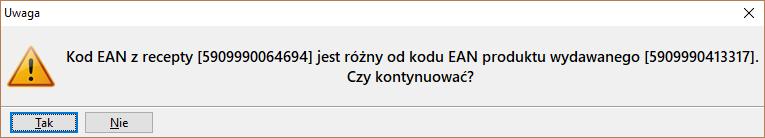 Rysunek 33 Ostrzeżenie o różnicy