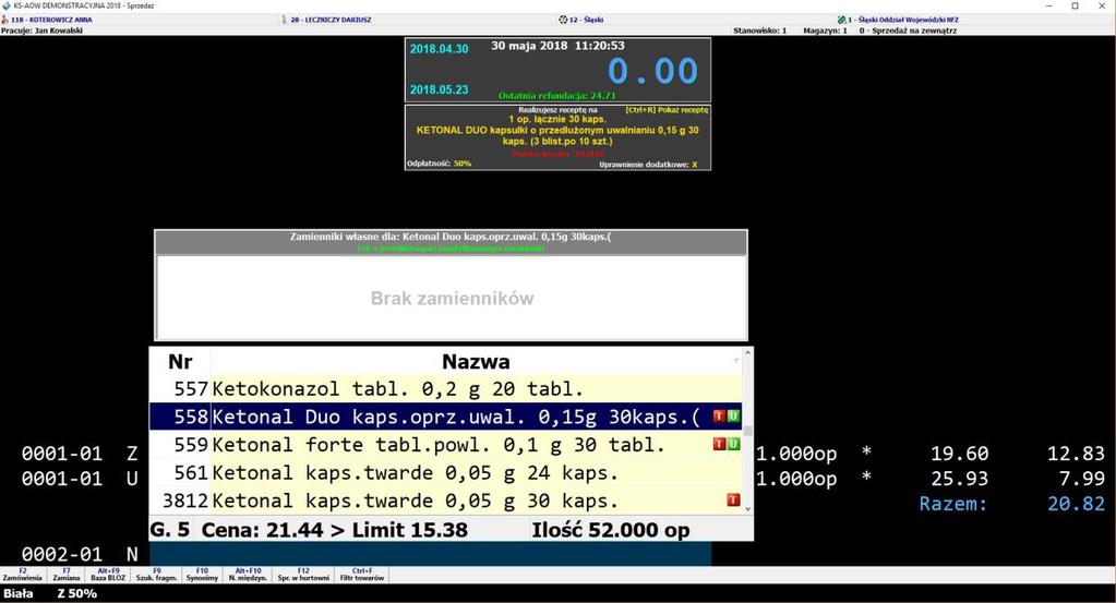 Obsługa e-recepty w systemie Rysunek 35 Realizacja e-recepty Jeśli zdecydujesz się na realizację recepty zostaniesz przeniesiony do znanego Ci okna z wyborem produktu.