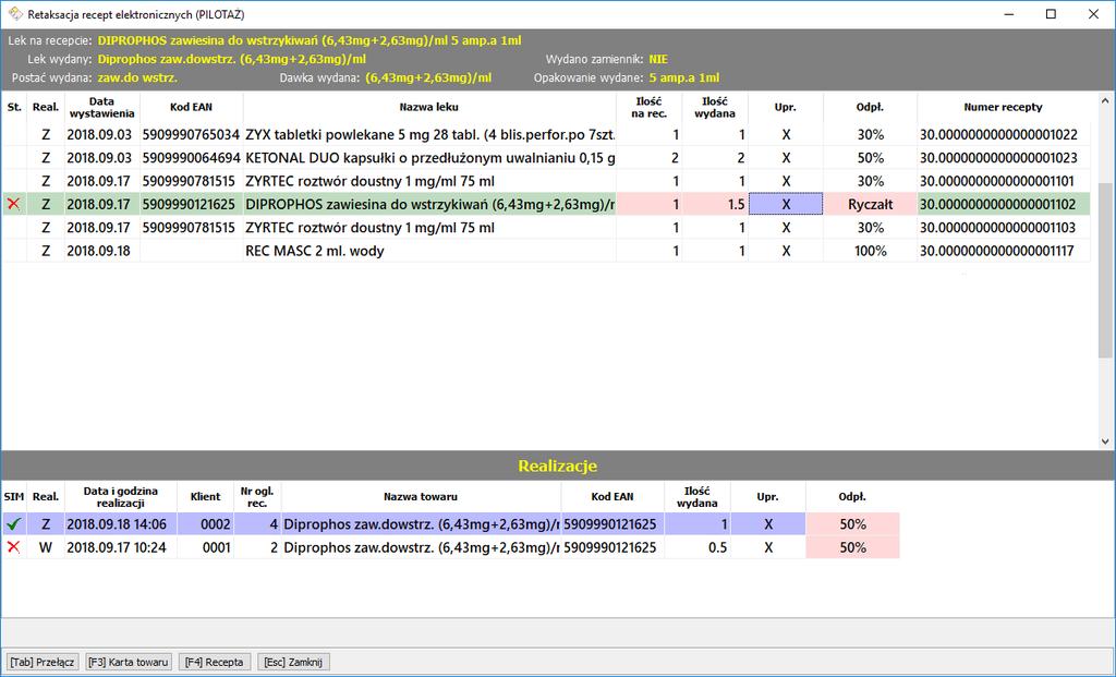 Obsługa e-recepty w systemie Retaksacja recept elektronicznych W module APW23 Kontrola wybierając opcję Retaksacja recept elektronicznych z menu Kontrola sprzedaży możesz sprawdzić, czy zrealizowane