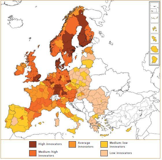 Poziom innowacyjności regionów w Unii Europejskiej Większość