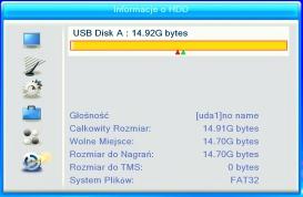 W menu Ustawienia zapisu można wyświetlić informacje o pojemności dysku wymiennego,
