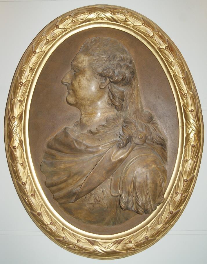PROGRAM PRAC KONSERWATORSKICH MEDALION Z PODOBIZNĄ STANISŁAWA AUGUSTA PONIATOWSKIEGO, ŁKr 710 PAŁAC NA WYSPIE MUZEUM ŁAZIENKI KRÓLEWSKIE GIPS ODLEW WYMIARY: WYS. 84 cm., SZER. 62 cm.