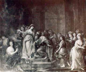 Przedwojenne zdjęcie malowidła Marcello Bacciarellego Poświęcenie Świątyni Jerozolimskiej przez Salomona z zachodniej ściany Sali Salomona w Pałacu na Wodzie Przedwojenne zdjęcie malowidła Marcello