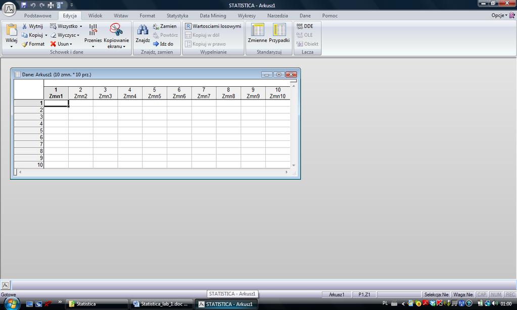 Podstawy statystyki medycznej Laboratorium Zajęcia 5 wprowadzenie do programu Statistica Program STATISTICA uruchamia się klikając na przycisk Start w systemie Windows, a następnie na pozycję