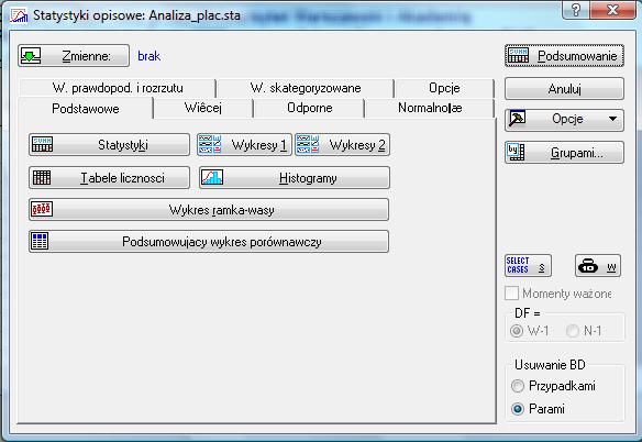 Rys. 28. Widok okna Statystyki opisowe: Analiza płac. sta 2.