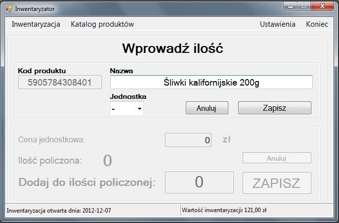 b) Po wyświetleniu komunikatu że dany produkt nie został odnaleziony i czy chcemy dodać nowy produkt akceptujemy Tak