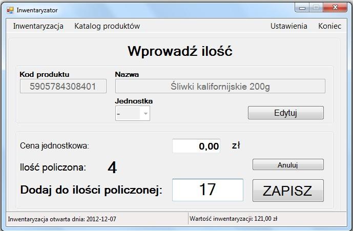 wprowadzany, po zeskanowaniu kodu wyświetli się nam wcześniej wprowadzona ilość.