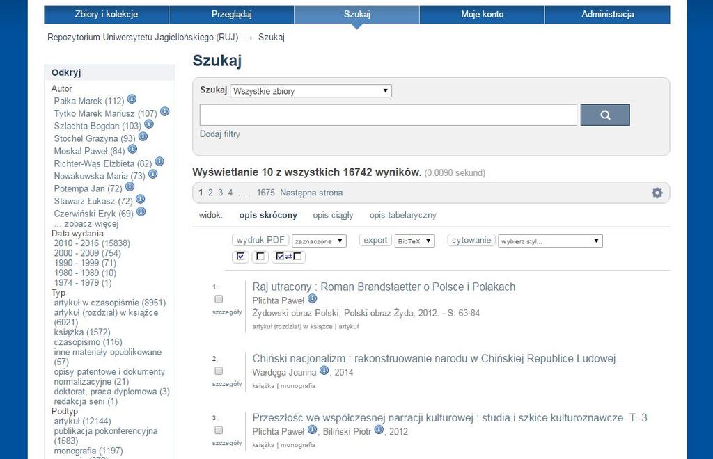 Bibliografia autora drukowanie, eksport, pobieranie danych do