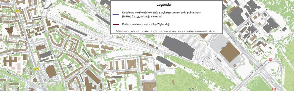 Założenia projektu: Ilustracja 2: Organizacja ruchu po realizacji projektu 1. Udostępnienie przejazdu przez al. Armii Krajowej pomiędzy ulicami Nyską i Ziębicką do ruchu samochodowego; 2.
