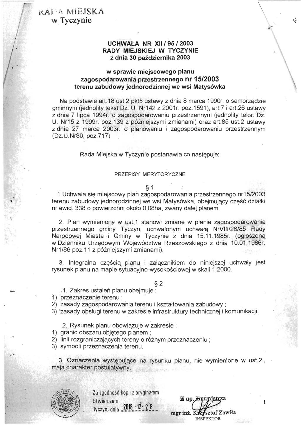 ,/!. KAf'l IVliEJSKA w.tyczynie UCHWAt.