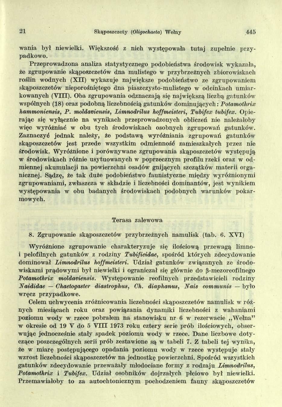 21 Skąposzczety (Oligochaeta) Wełny.445 wania był niewielki. Większość z nich występowała tutaj zupełnie przypadkowo.