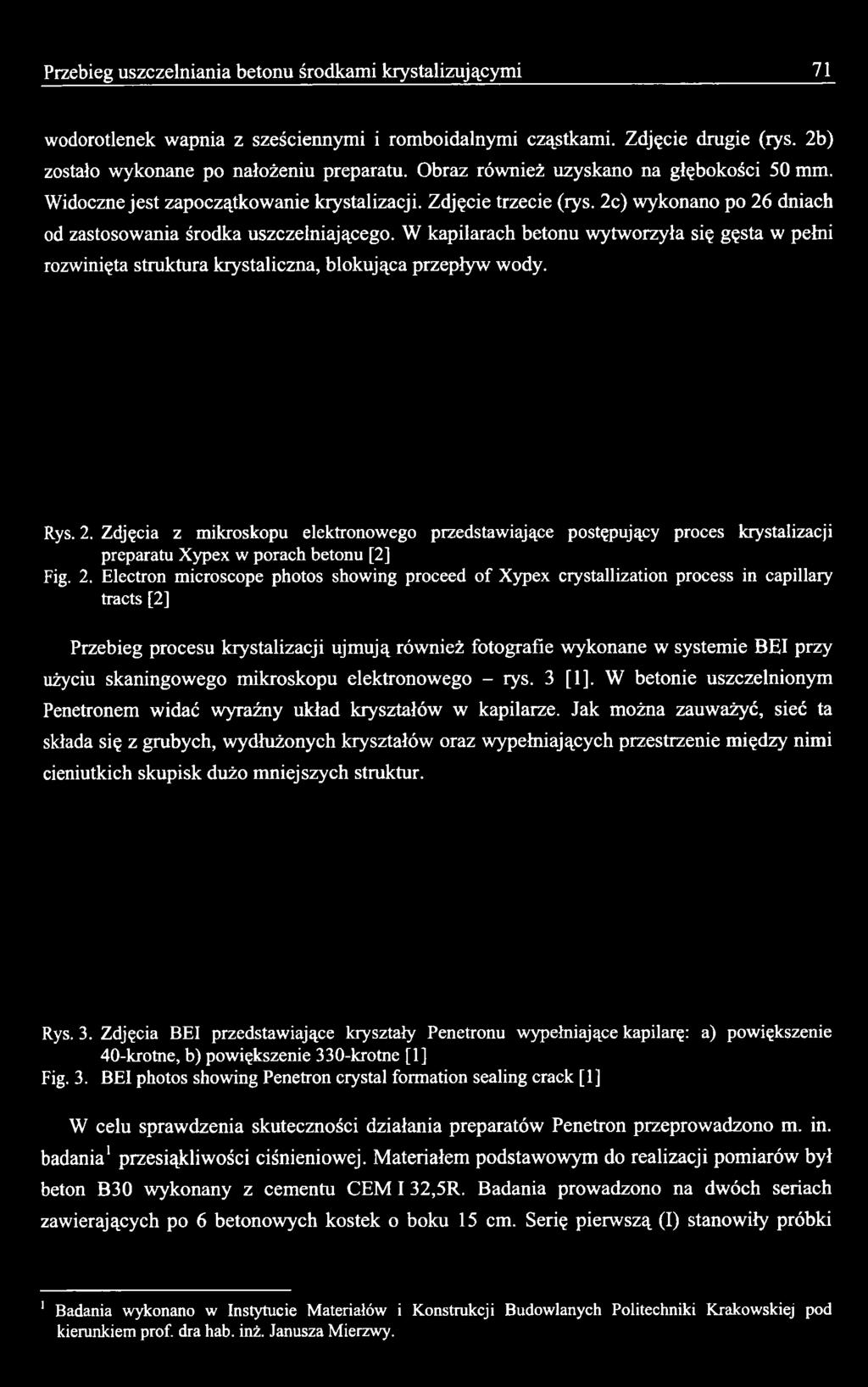 Electron microscope photos showing proceed of Xypex crystallization process in capillary tracts [2] Przebieg procesu krystalizacji ujmują również fotografie wykonane w systemie BEI przy użyciu