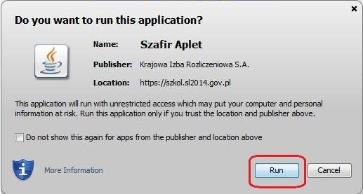 Jeśli w kolejnym kroku wyświetli się okno z pytaniem o uruchomienie aplikacji, należy