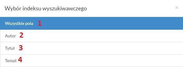 Wyszukiwanie w INTEGRO - wybór indeksu W katalogu