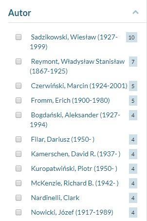 Przegląd faset występujących w Bibliotece Pedagogicznej w Radomiu 4.
