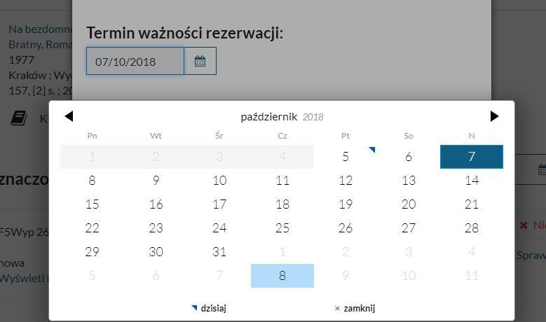 Rezerwacja dokumentu Klikając na ikonę kalendarza można zmienić termin ważności