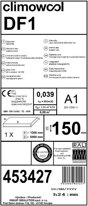 Oznakowanie produktów climowool Zgodnie z Ustawą z dnia 16 kwietnia 2004 r.