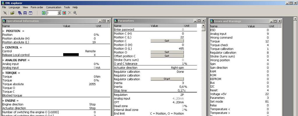 Programowanie za pomocą programu EHL Explorer na komputer PC Program pracuje w trzech trybach: Tryb użytkownika, który jest przeznaczony dla aktualnego użytkownika siłownika, któremu umożliwia
