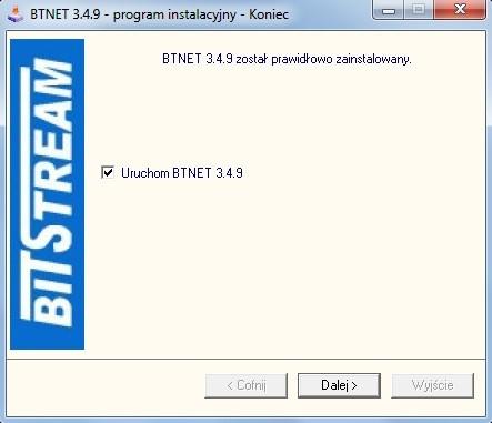 Rys. 7. Pomyślne zakończenie instalacji. 1.4 Pierwsze uruchomienie Przy pierwszym uruchomieniu aplikacji BT NET pojawia się nam okno z wyborem języka. Dostępne są dwie opcje: Polski i Angielski. Rys.