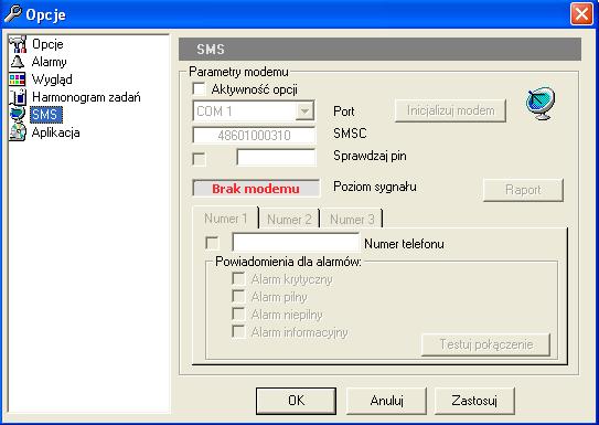 2.2.5 SMS W opcjach SMS mamy możliwość dodania modemu, który będzie wysyłał zdarzenia na podany w nich nr telefonu. Rys. 31.SMS Dodanie modemu GSM.