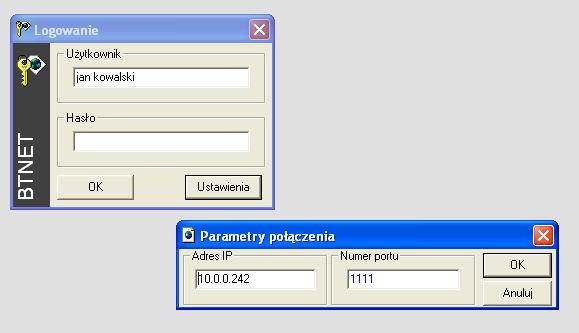 Rys. 45. Tryb klienta-logowanie W celu uruchomienia aplikacji w trybie serwera należy uruchomić aplikację z parametrem -k.