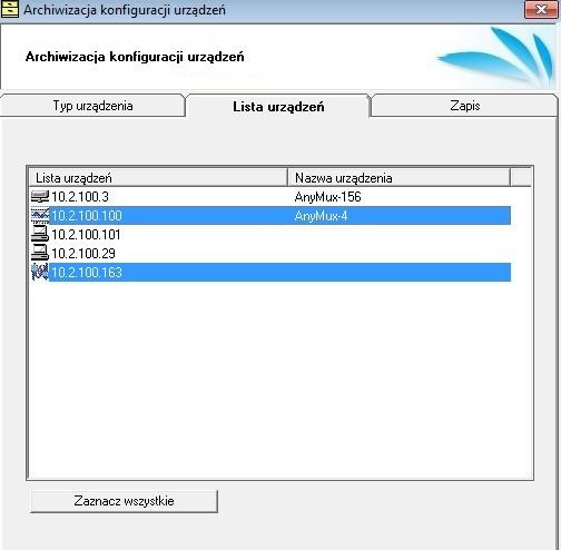 W zakładce Lista urządzeń mamy spis urządzeń wg adresów IP które zostały zaznaczone w pierwszej zakładce i znajdują się w domenie urządzeń.