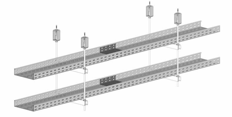 6 SYSTEMY ODPORNE NA DZIAŁANIE POŻARU - normowe konstrukcje nośne 10 Koryta kablowe JUPITER - KZ zestaw na strop z zastosowaniem prętów gwintowanych i kształtowników nośnych możliwe rodzaje