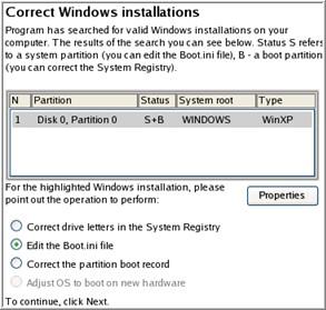 5. Na następnej stronie wybierz z listy wymaganą instalację Windows (jeśli jest ich kilka), a następnie wybierz opcję Edit the Boot.