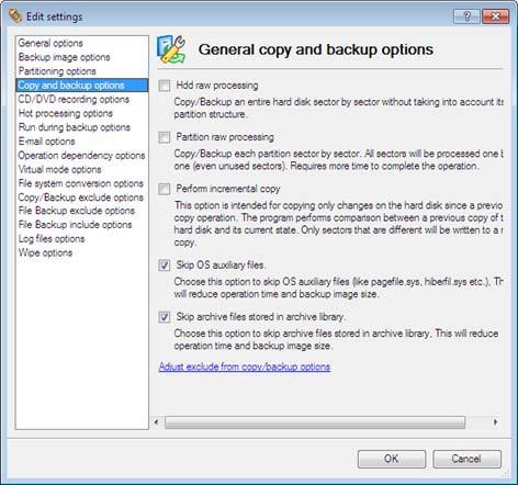 General Copy and Backup Options Sekcja ta zawiera zestaw opcji dotyczących operacji kopiowania i tworzenia kopii zapasowych: HDD raw processing.