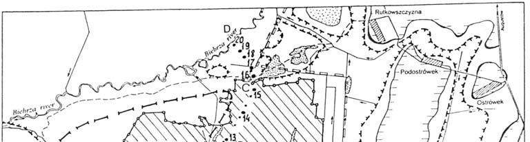 160 Woda-Środowisko-Obszary Wiejskie t. 6 z. 2 (18) Rys. 2. Plan sytuacyjny obszaru badanego na torfowisku Biele Suchowolskie; 1 granica torfowiska, 2 zasięg pożaru w 2002 r.