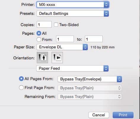 Wybierz format koperty w ustawieniach aplikacji (w wielu aplikacjach: " strony") i wykonaj poniższe czynności. () (2) (3) () Wybierz format koperty z menu "Paper Size".