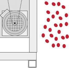 Suction through the perforated belt 03 at high airspeed removes surface water from the pellets.