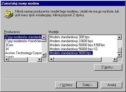 Rys. 26.Okno wyboru typu instalowanego modemu.