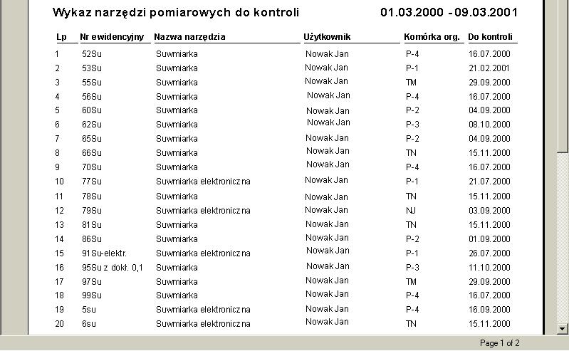 H a r m o n o g r a m : Umożliwia automatyczne nadzorowanie terminów kontroli narzędzi w